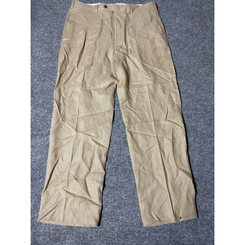 Brooks Brothers Dress Pants Mens 38x34 Beige Classic Fit Irish Linen Lightweight